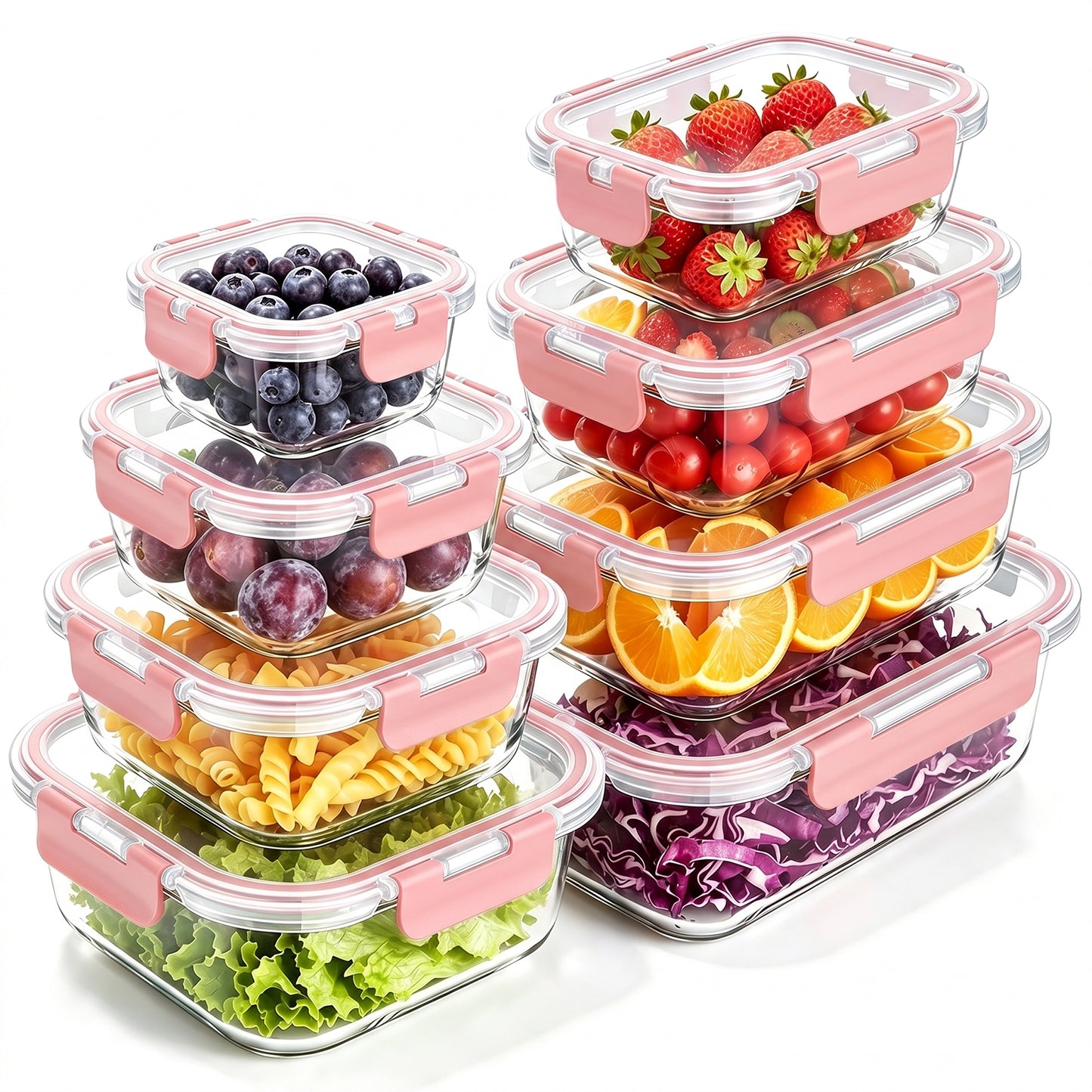 TAIMASI 16 Pack Borosilicate Glass Food Storage Containers with Lids, Airtight Leak Proof Snap Lock Glass Meal Prep Containers, Microwave Oven Freezer Dishwasher Safe, BPA Free Kitchen Storage Set