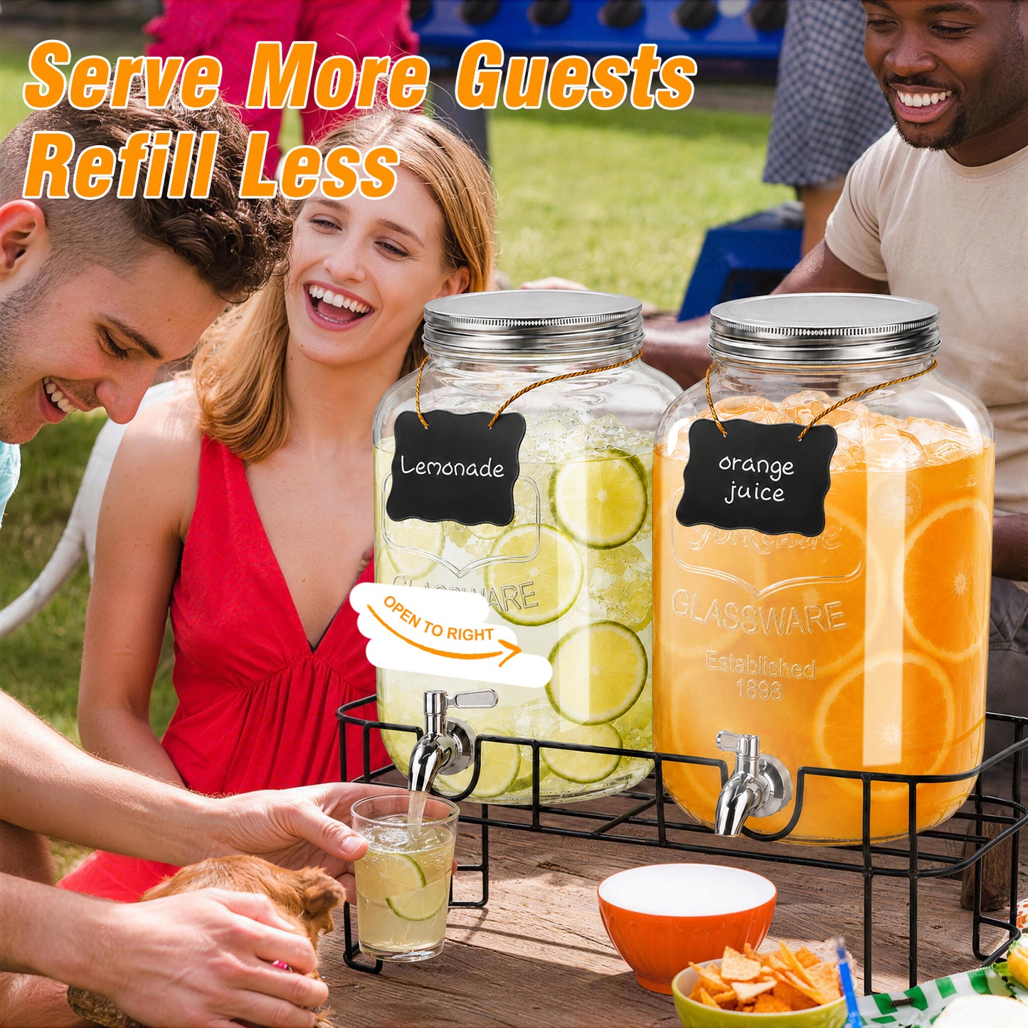 2 Gallon Drink Dispensers, TAIMASI 2 Pack Glass Beverage Dispenser with Stand & Stainless Steel Spigot for Parties, Lemonade Dispenser for Sun Tea, Picnic
