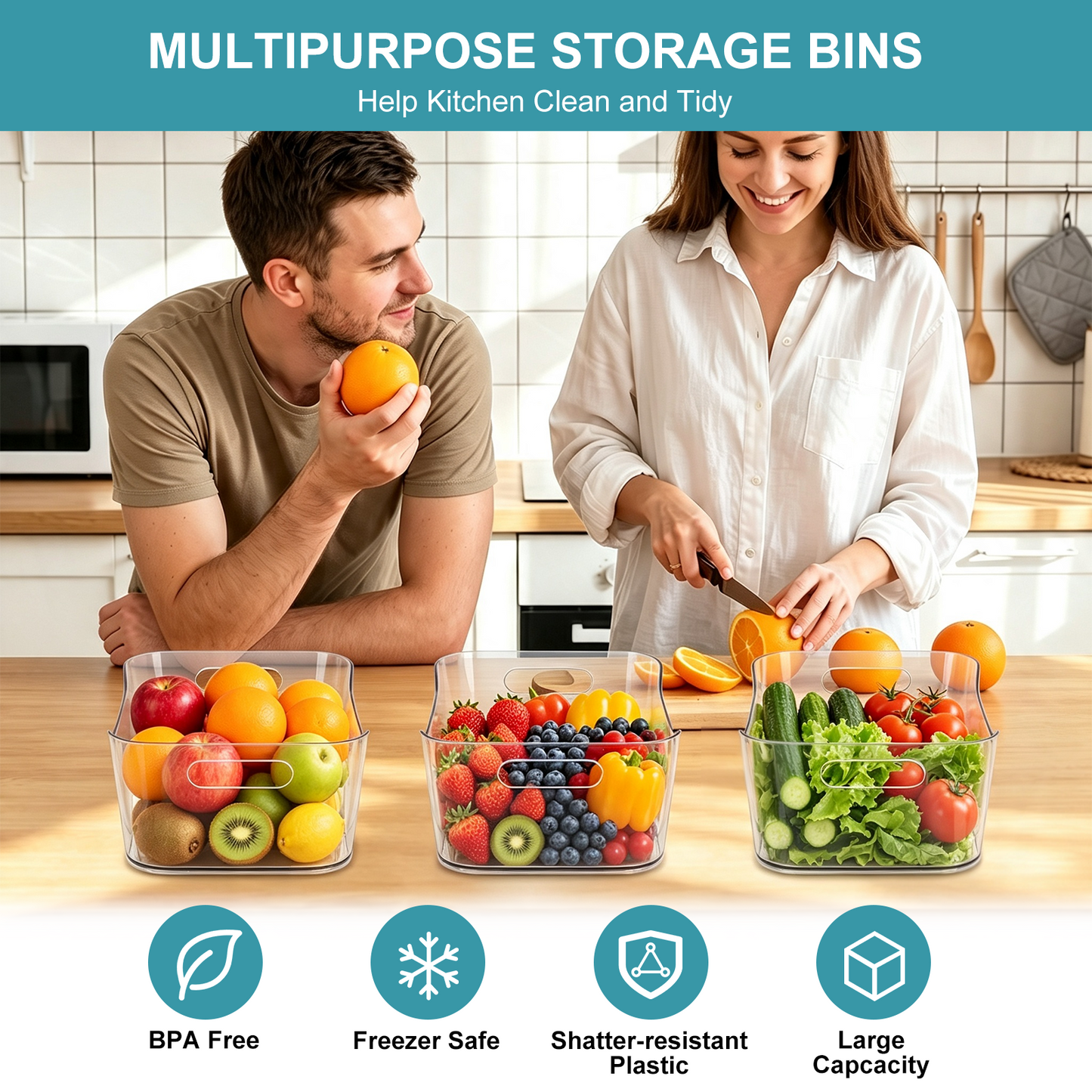 8 Pack Clear Plastic Storage Bins, TAIMASI Plastic Pantry Organizers and Storage Bins with Handle, Multi-Use Clear Storage Containers for Home, Kitchen, Cabinet, Fridge Organization