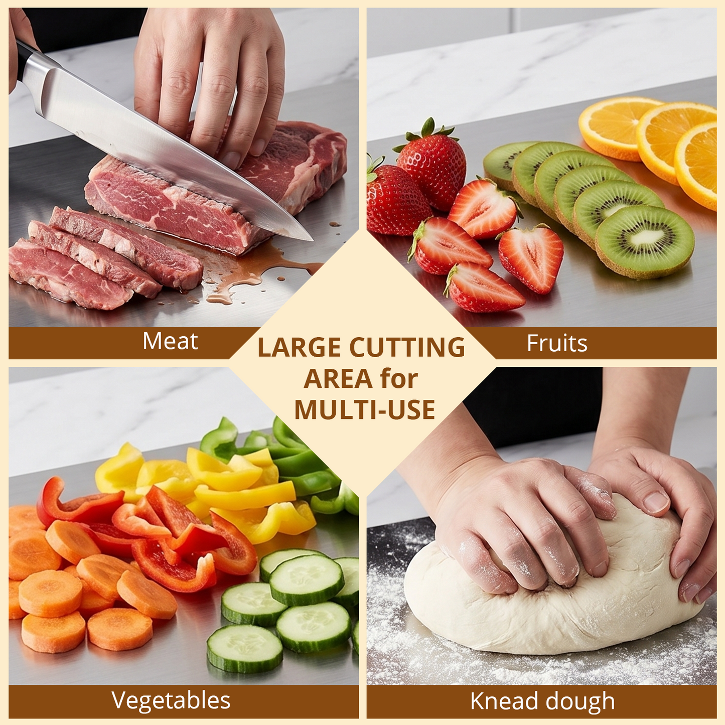 Cutting Boards for Kitchen, AOKIWO Large Stainless Steel Baking Boards with scraper, Suitable for Bread, Meat, Vegetables, (15.7 x 23.6 in)