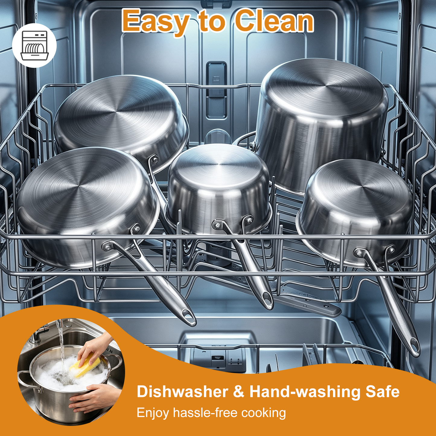 12 Pcs Stainless Steel Cookware Set, TAIMASI 3 Ply Pots and Pans Set, Induction & Oven Safe Kitchen Cookware Set, Non Toxic Kitchen Essential Cooking Set with Handle, Dishwasher Safe