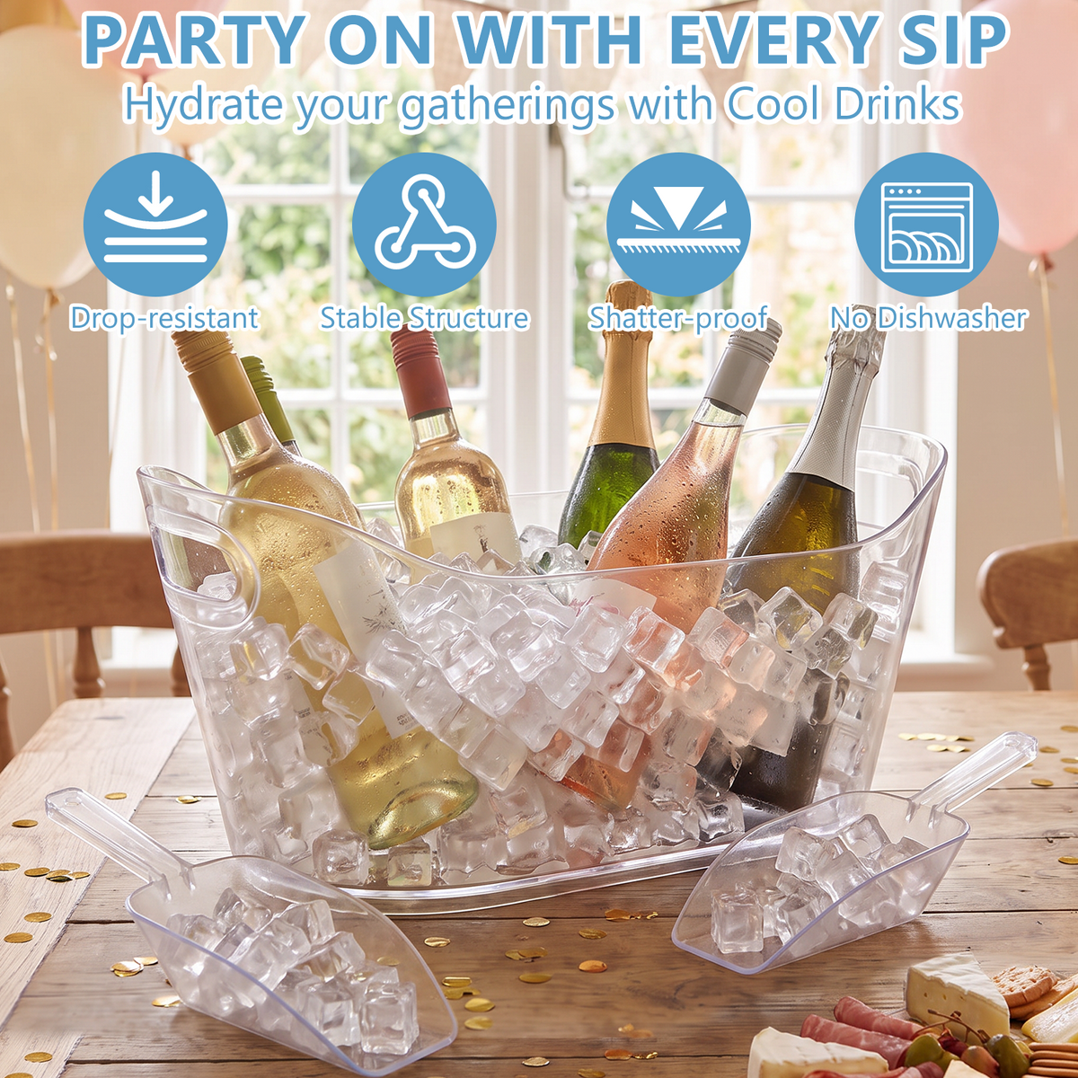 12L Plastic Ice Bucket for Parties with Scoop, TAIMASI 2 Packs BPA Free Large Capacity Drop-Resistant Beverage Tub for Wine, Beer, Juice, Portable Cooler for Outdoor Cocktail Mimosa & Soda Bar (Copy)