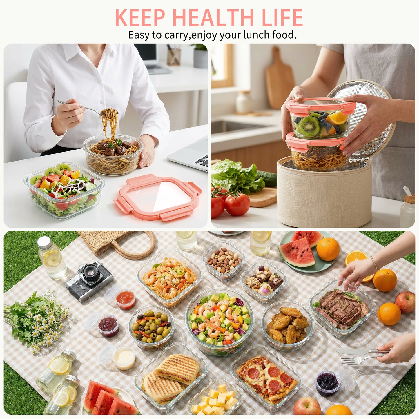 36 Pcs Glass Food Storage Containers with Tempered Lids Set, Borosilicate Oven-Safe(-4°F~950°F), Airtight Meal Prep Lunch Box Containers (18 Containers & 18 Lids), Pink