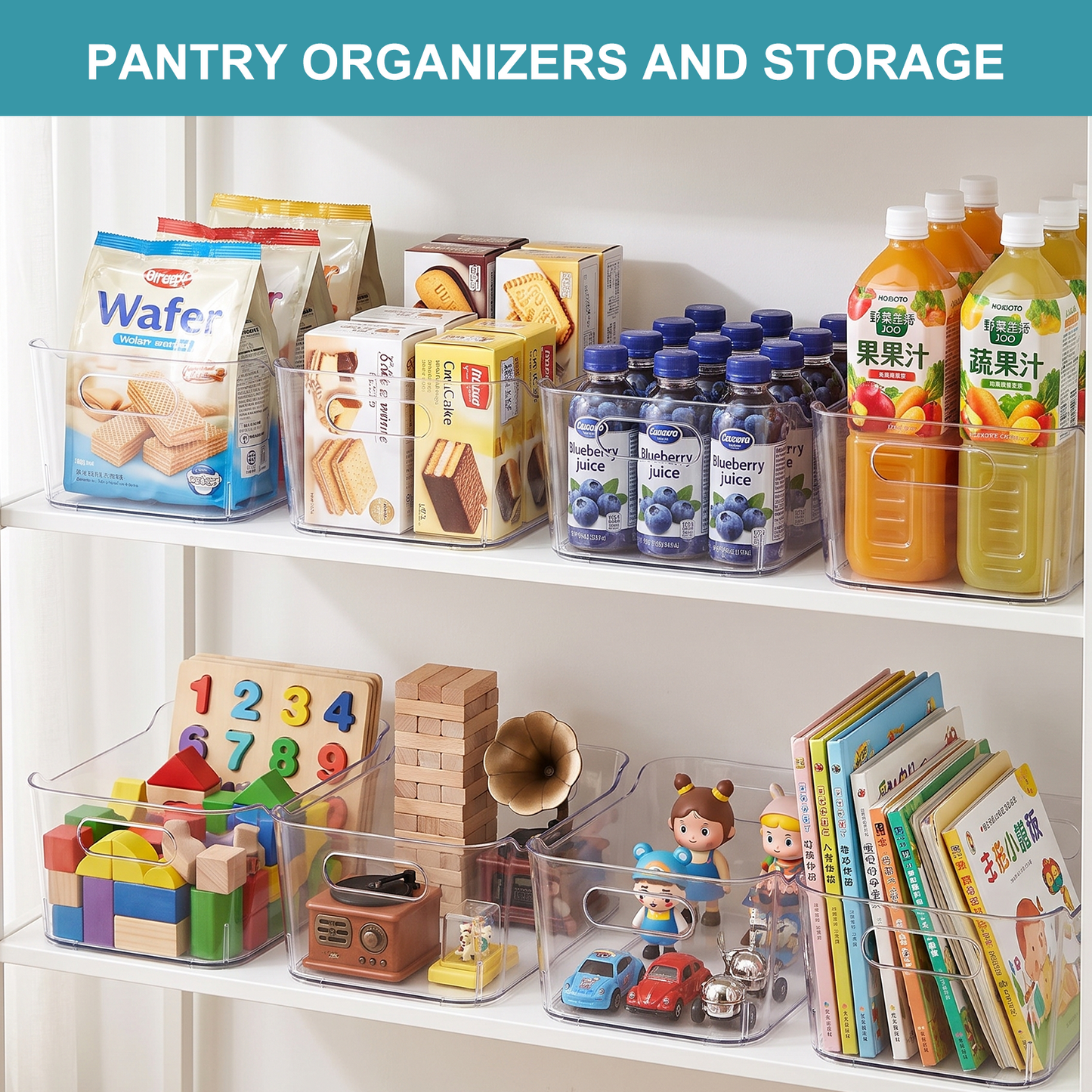 10 Pack Clear Plastic Storage Bins, TAIMASI Plastic Pantry Organizers and Storage Bins with Handle, Multi-Use Clear Storage Containers for Home, Kitchen, Cabinet, Fridge Organization