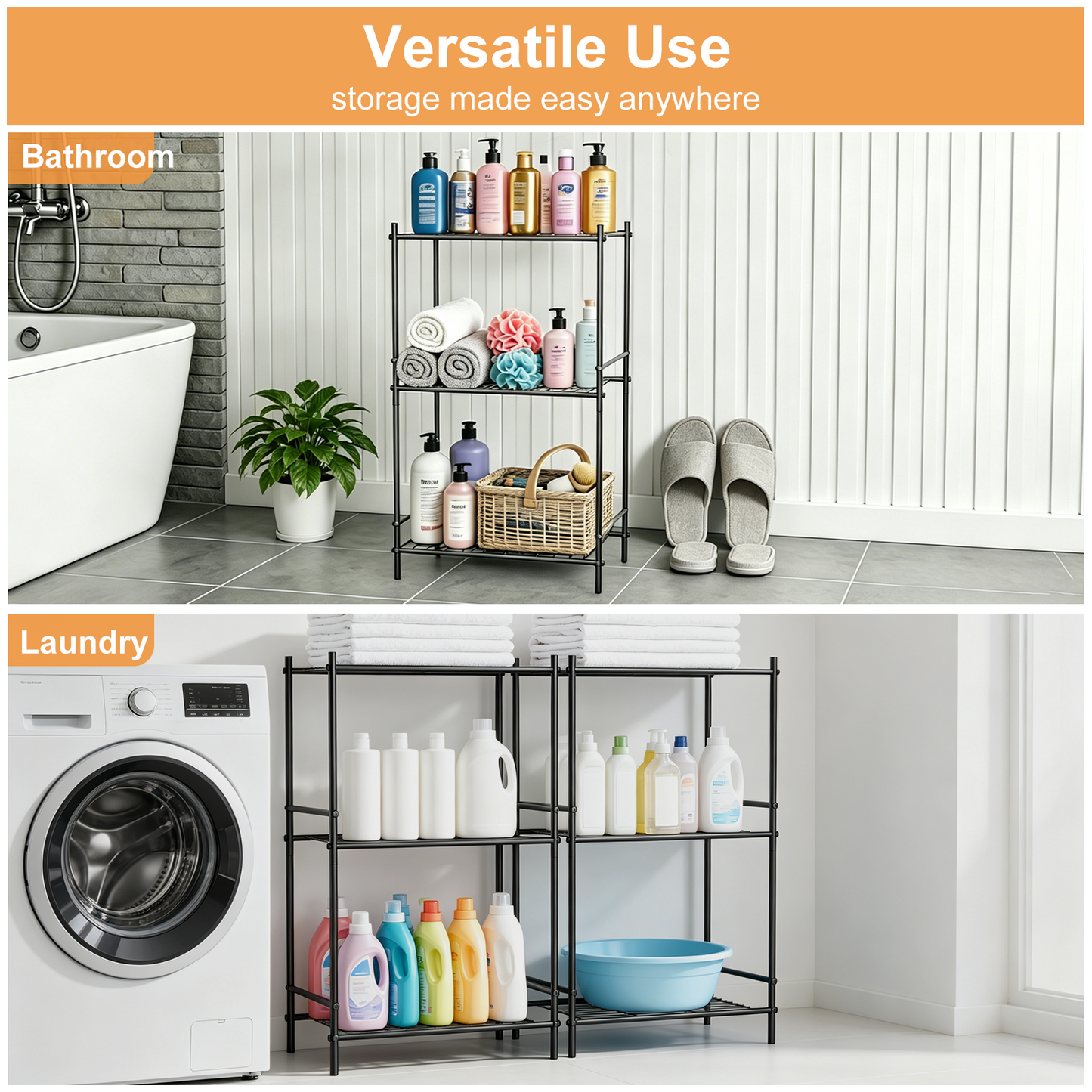 3-Shelf Steel Wire Rack Storage Shelving Organizer, Sturdy Garage Metal Rack, Tiny Versatility Storage Shelves for Kitchen, Pantry, Under Desk, 15.94" L x 10.03" W x 26.77" H, Black