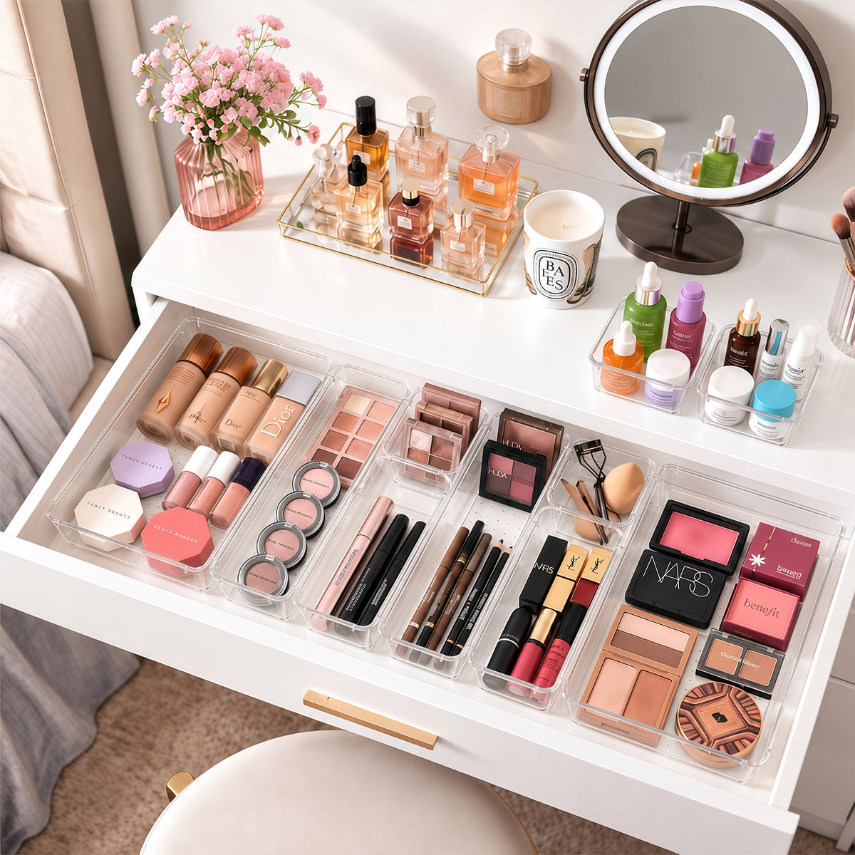 TAIMASI 38 Pcs Clear Plastic Drawer Organizer Set, 4 Sizes Desk Drawer Divider Organizers and Storage Bins for Makeup, Jewelry, Gadgets for Kitchen, Bedroom, Bathroom, Office