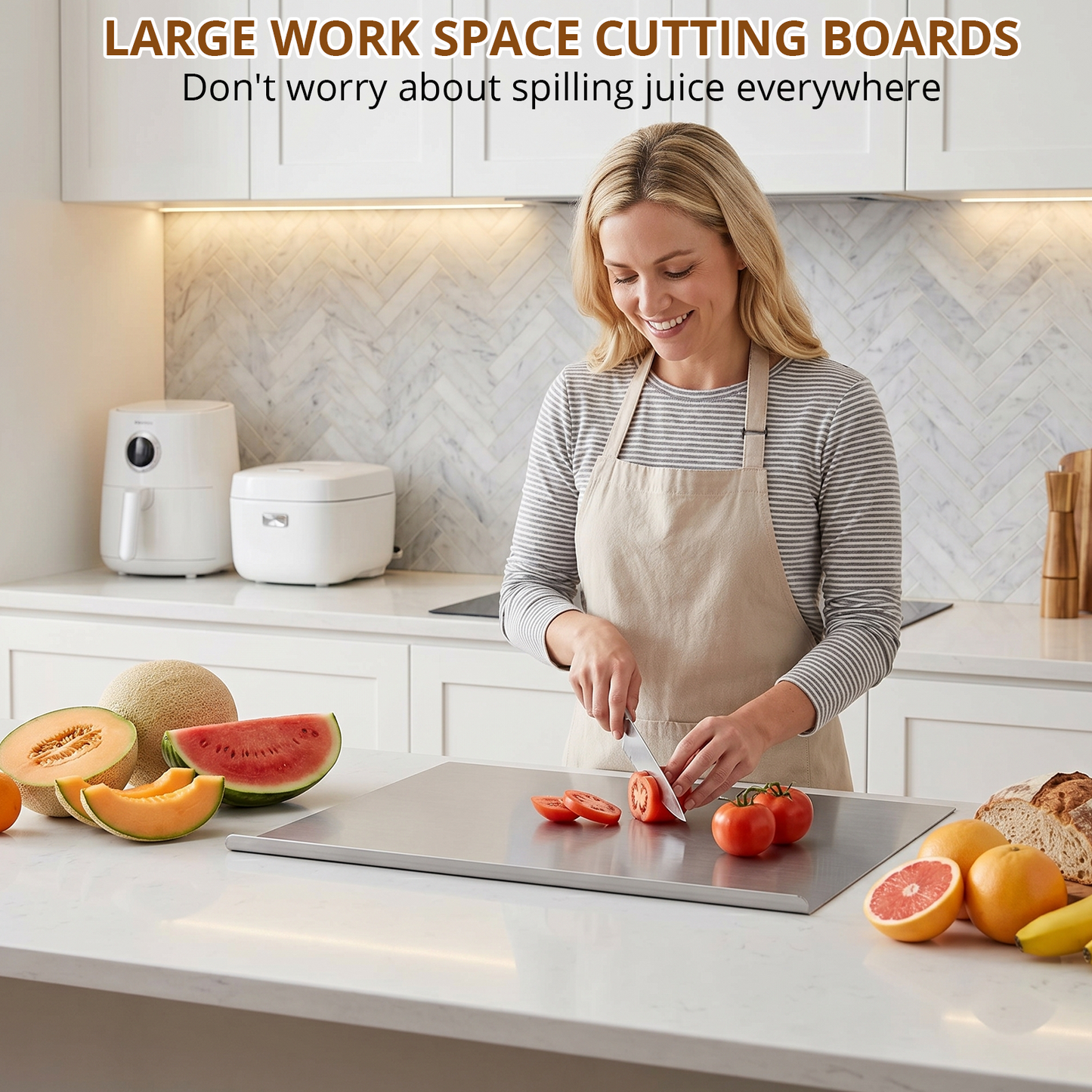 Cutting Boards for Kitchen, AOKIWO Large Stainless Steel Baking Boards with scraper, Suitable for Bread, Meat, Vegetables, (15.7 x 23.6 in)