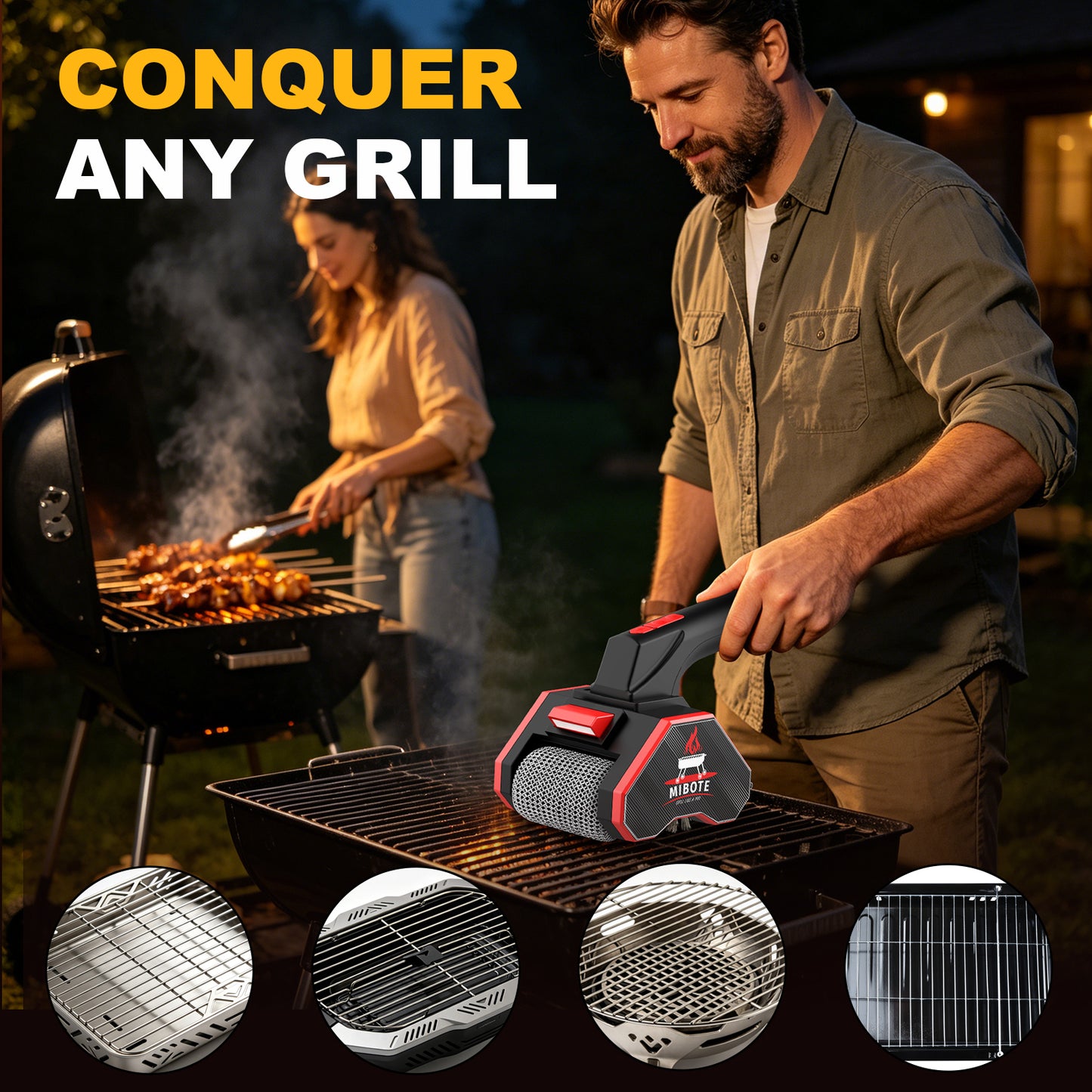 Electric Grill Brush,2-Speed Adjustment with 304 Stainless Steel,Rechargeable ,Waterproof for Outdoor Barbecue
