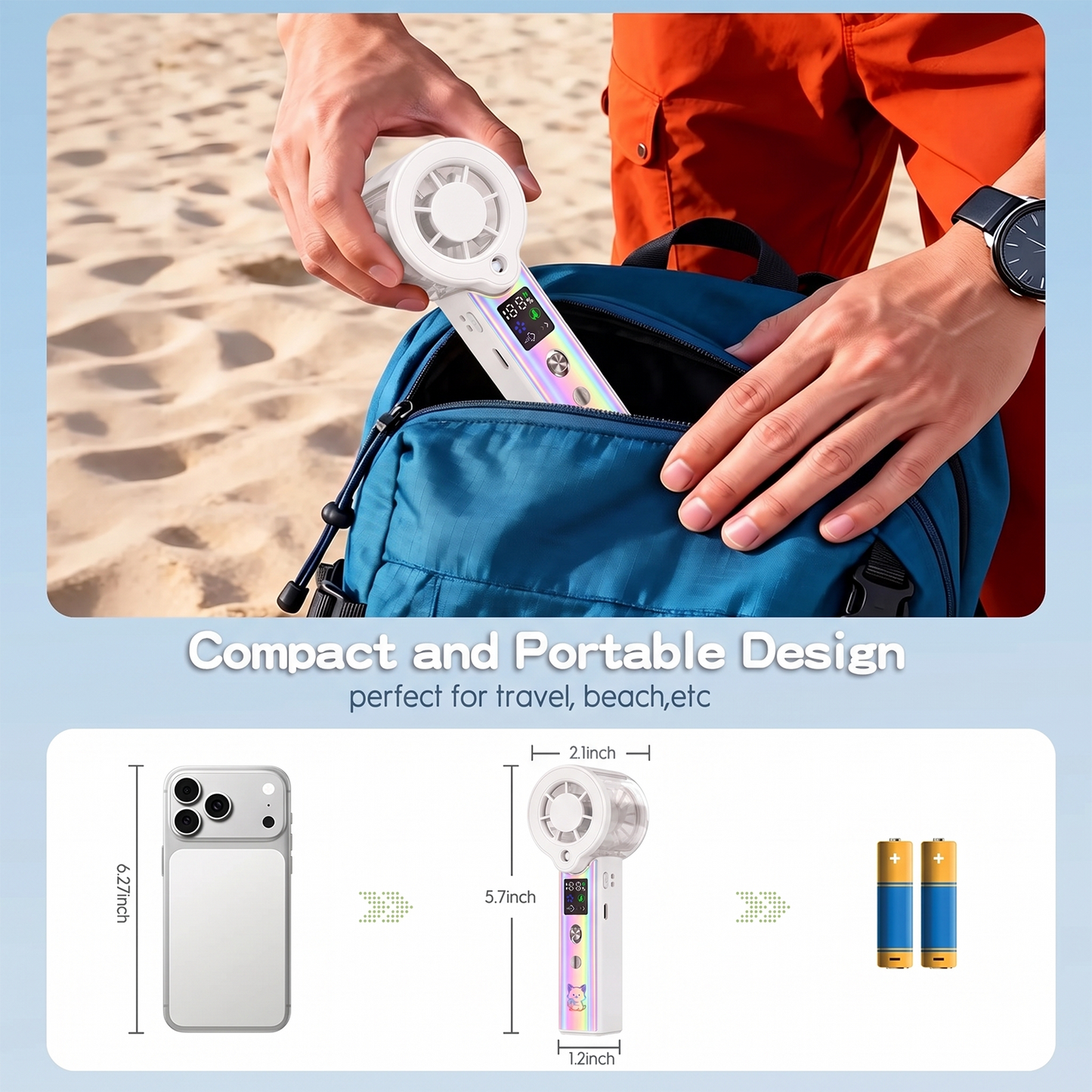 MIBOTE Upgraded Misting Fan Portable Fan with Digital Display, 30ml Water Tank, Multiple Speeds, Portable for Outdoor and Travel –White