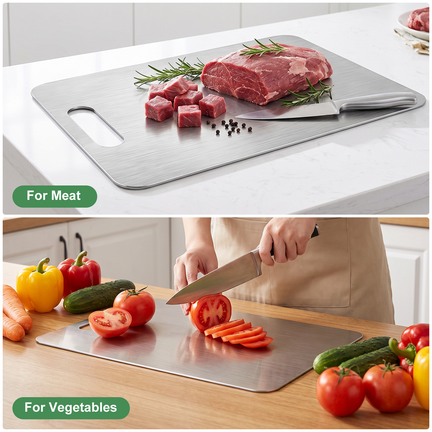Wynra Stainless Steel Cutting Board, Large Cutting Board for Kitchen, Metal Food Prep Board for Meat, Vegetables and Fruit, 9.05" x 13.38"