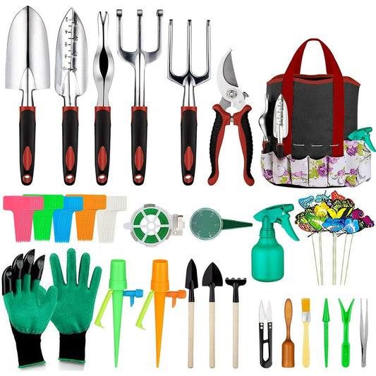 Gardening Tools Set 29 Pieces, Succulent Garden Tools Set Included, Aluminum Garden Tools for Gardening,Non-Slip Ergonomic Handle Tools,Storage Tote Bag,Gifts Hand Tools Set for Women(Red)