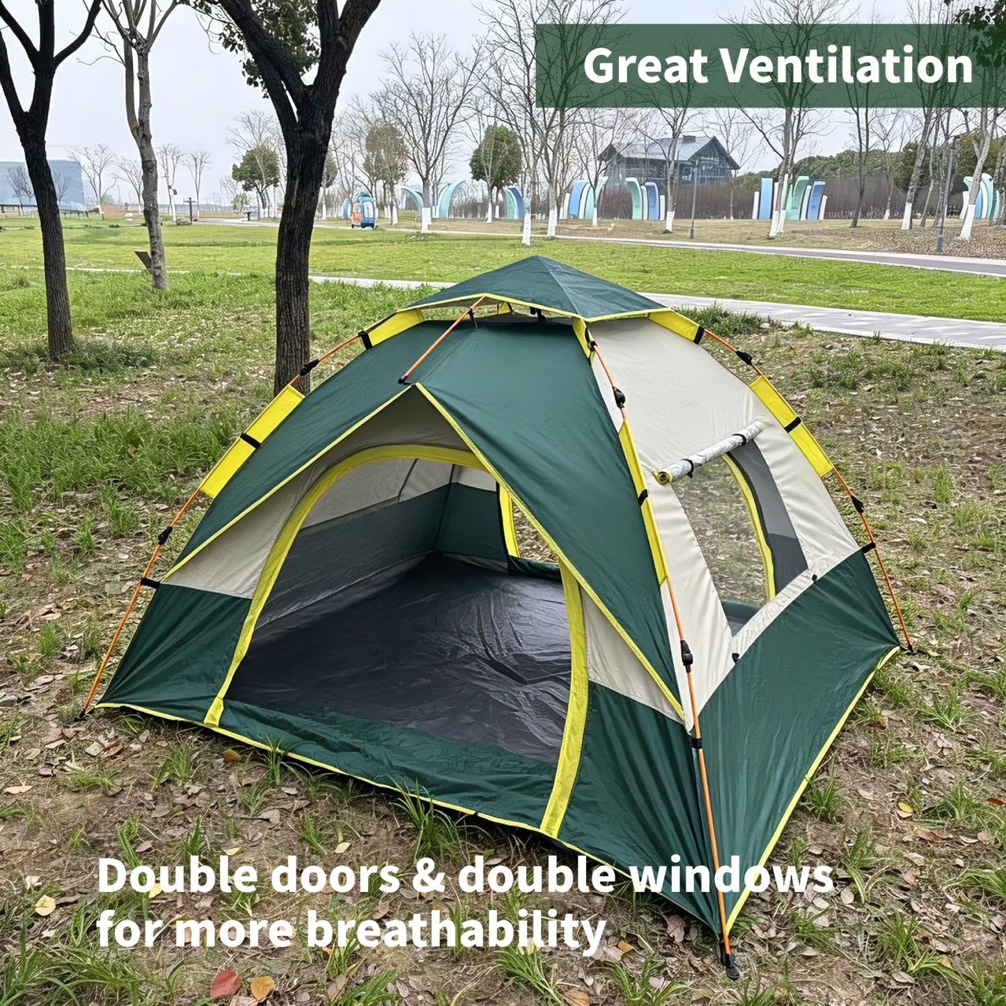 Mibote 2-Person Camping Tent, Auto Setup Pop Up Tent, Waterproof, Huge Door & Windows for Camping, Hiking, Travel