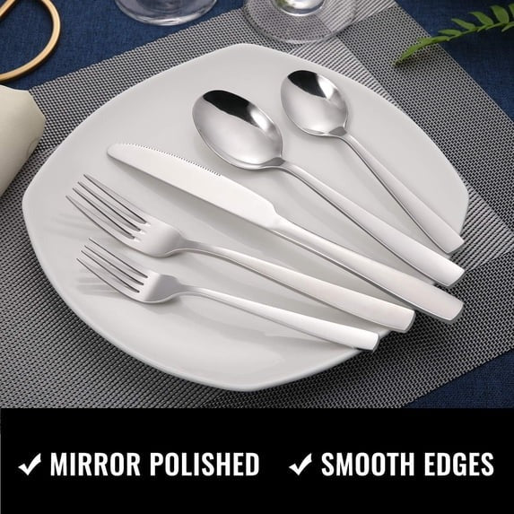 AOKIWO 24PCS Silverware Set with Steak Knives, Stainless Steel Mirror Polished Forks Spoons Flatware