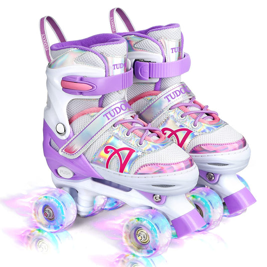 Roller Skates for Kids, Shine Skates 4 Size Adjustable Roller Skates with Light up Wheels for Girls, Teens, Outdoor Rollerskates for Beginners & Advanced