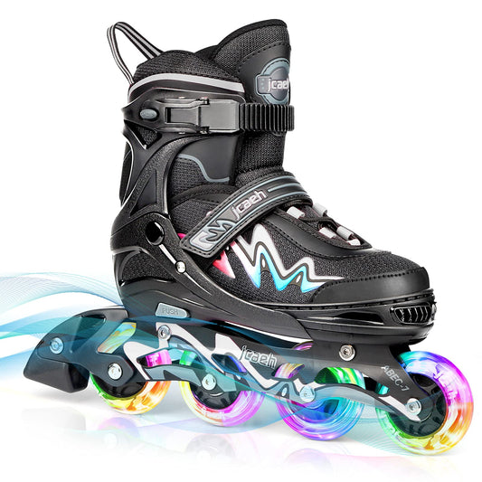 Adjustable Inline Skates for Kids and Adults, jcaeh 4 Sizes Outdoor Blades Roller Skates with Full Illuminating Light Up Wheels for Girls and Boys, Men and Women