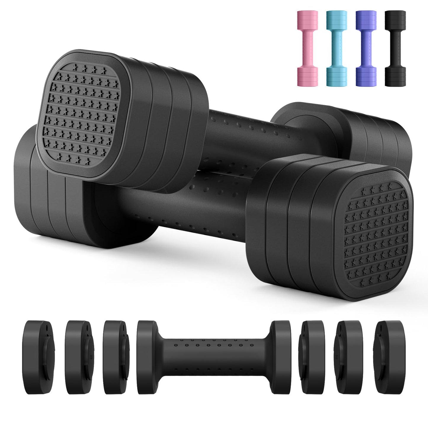 Adjustable Dumbbell Set of 2, 4 in 1 Free Weights Dumbbells Set for Women, Hand Weights for Women at Home, Each 2lb 3lb 4lb 5lb with TPU Soft Rubber Handle for Home Gym Exercise Training