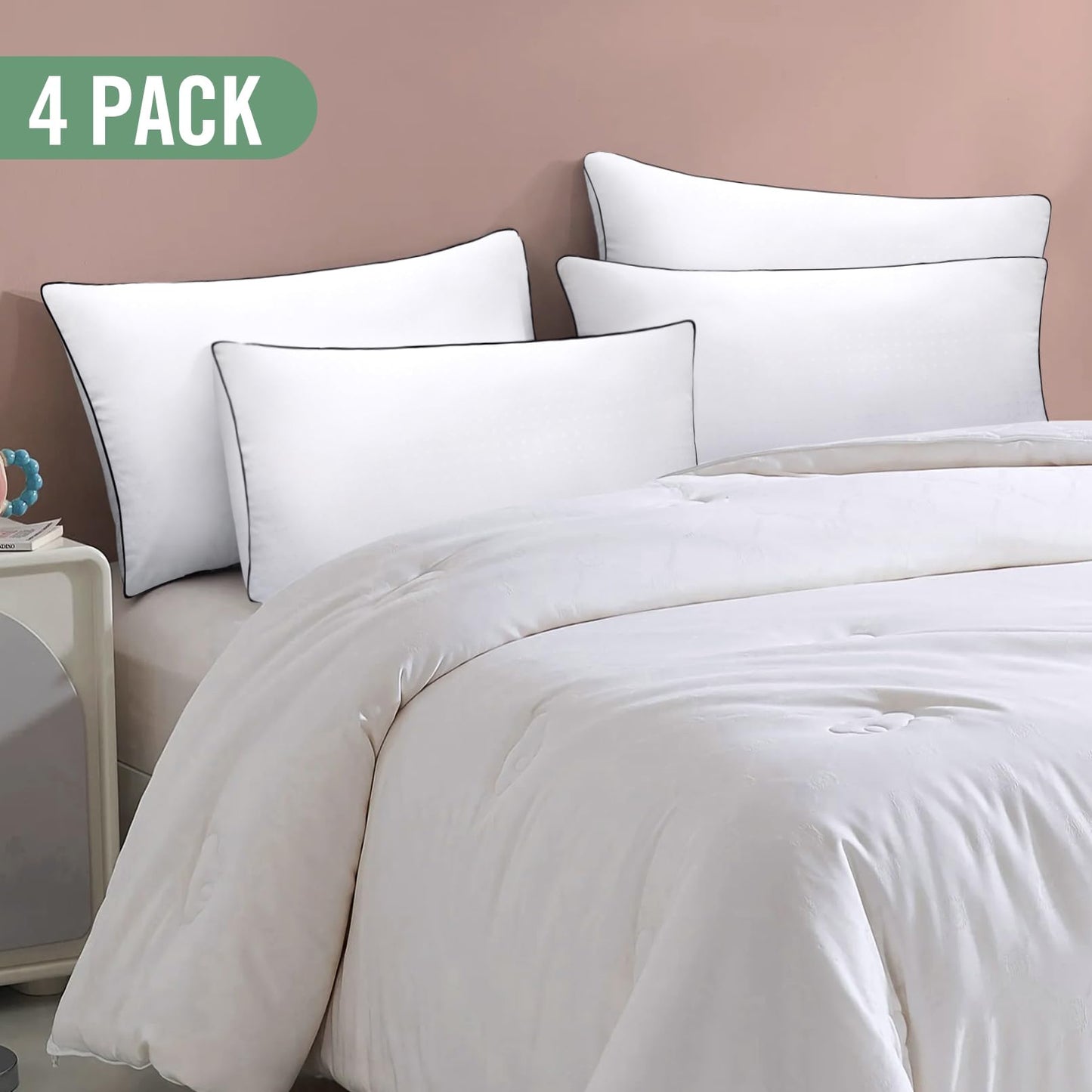 Weituo Standard Size Bed Pillows for Adult,4 Pack Great Support Luxury Hotel Pillows for Side,Stomach and Back Sleepers.