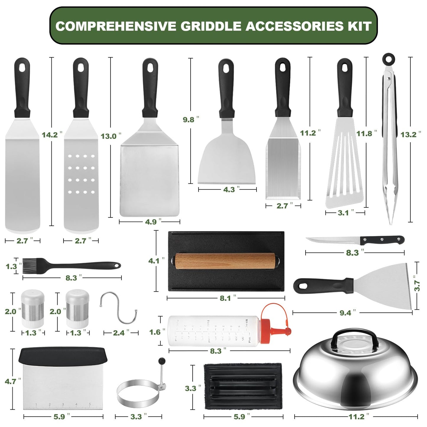 35PCS Griddle Accessories Kit, Flat Top Grill Accessories Set for Blackstone and Camp Chef, Grill Spatula Set with Enlarged Spatulas, Basting Cover, Scraper for Outdoor Barbecue