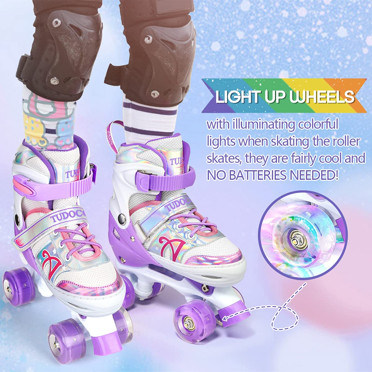 Roller Skates for Kids, Shine Skates 4 Size Adjustable Roller Skates with Light up Wheels for Girls, Teens, Outdoor Rollerskates for Beginners & Advanced