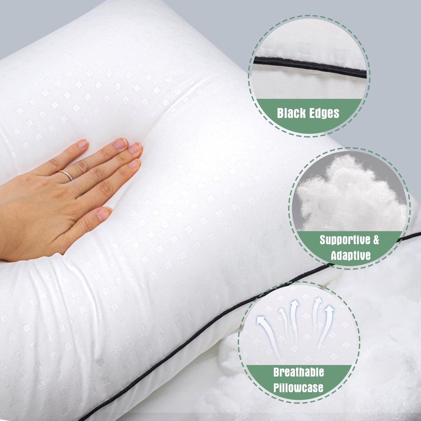 Weituo Standard Size Bed Pillows for Adult,4 Pack Great Support Luxury Hotel Pillows for Side,Stomach and Back Sleepers.