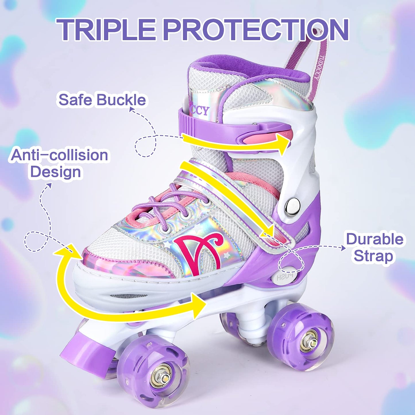 Roller Skates for Kids, Shine Skates 4 Size Adjustable Roller Skates with Light up Wheels for Girls, Teens, Outdoor Rollerskates for Beginners & Advanced