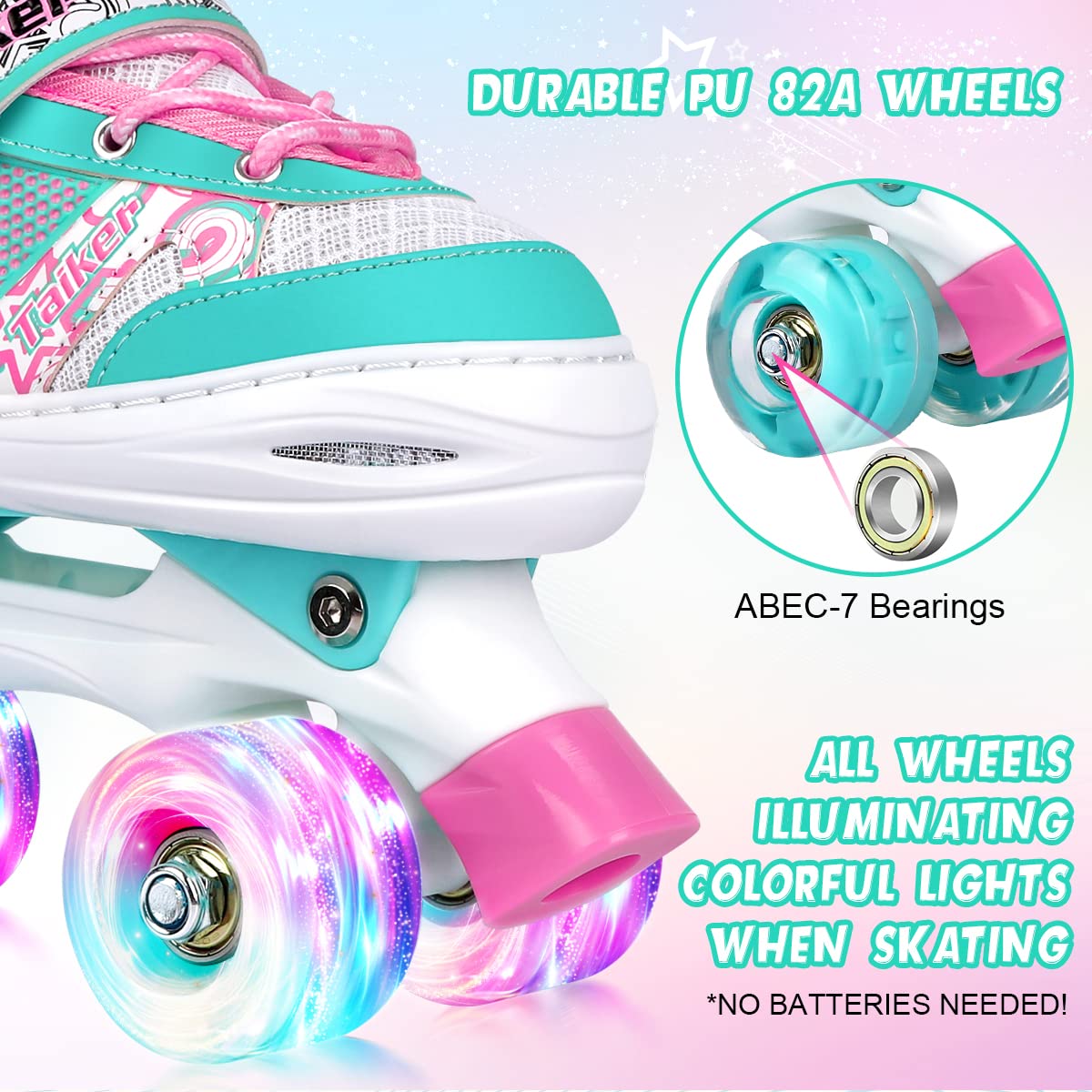 Roller Skates for Girls Boys Kids Toddler, 4 Sizes Adjustable Kids Roller Skates Outdoor Indoor with Light up Wheels