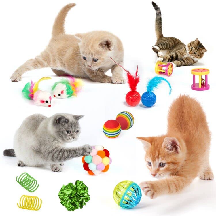 37 PCS Cat Toys, Interactive Kitten Toys for Indoor Kitty, Variety Catnip Toy Set Including Collapsible Cat Tunnel Tube Tent, Cat Feather Teaser Wand, Cat Bell, Fuzzy Ball, Spring, Mouse Toy